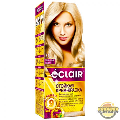 Şaç üçin boýag krem eclair 7.1 reňki"ХОЛОДНЫЙ РУСЫЙ"